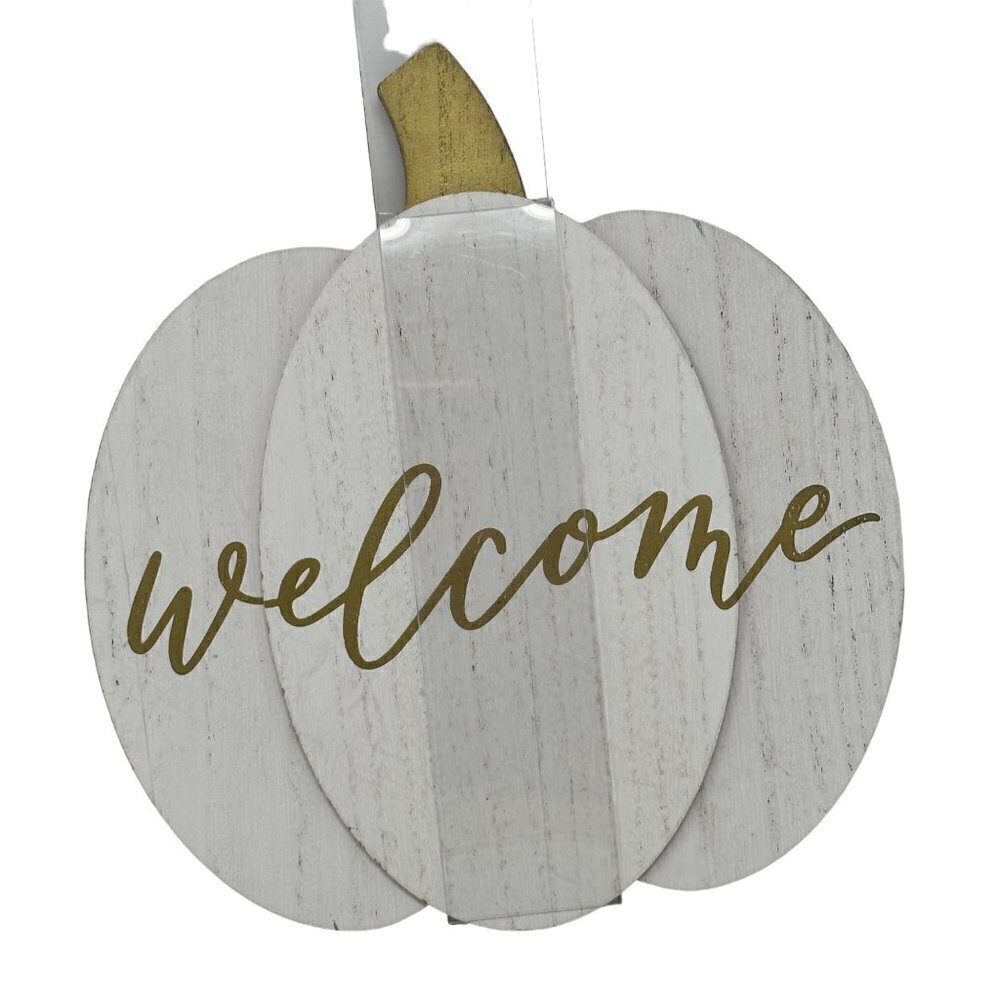 Fall Welcome White Pumpkin Door Wreath Decor 10 inch Home Decor Gold